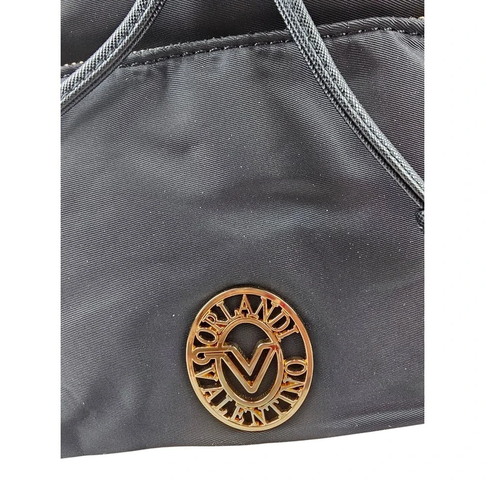 Valentino Orlandi Black Nylon Backpack Gold Logo Rucksack with Wallet NEW‎